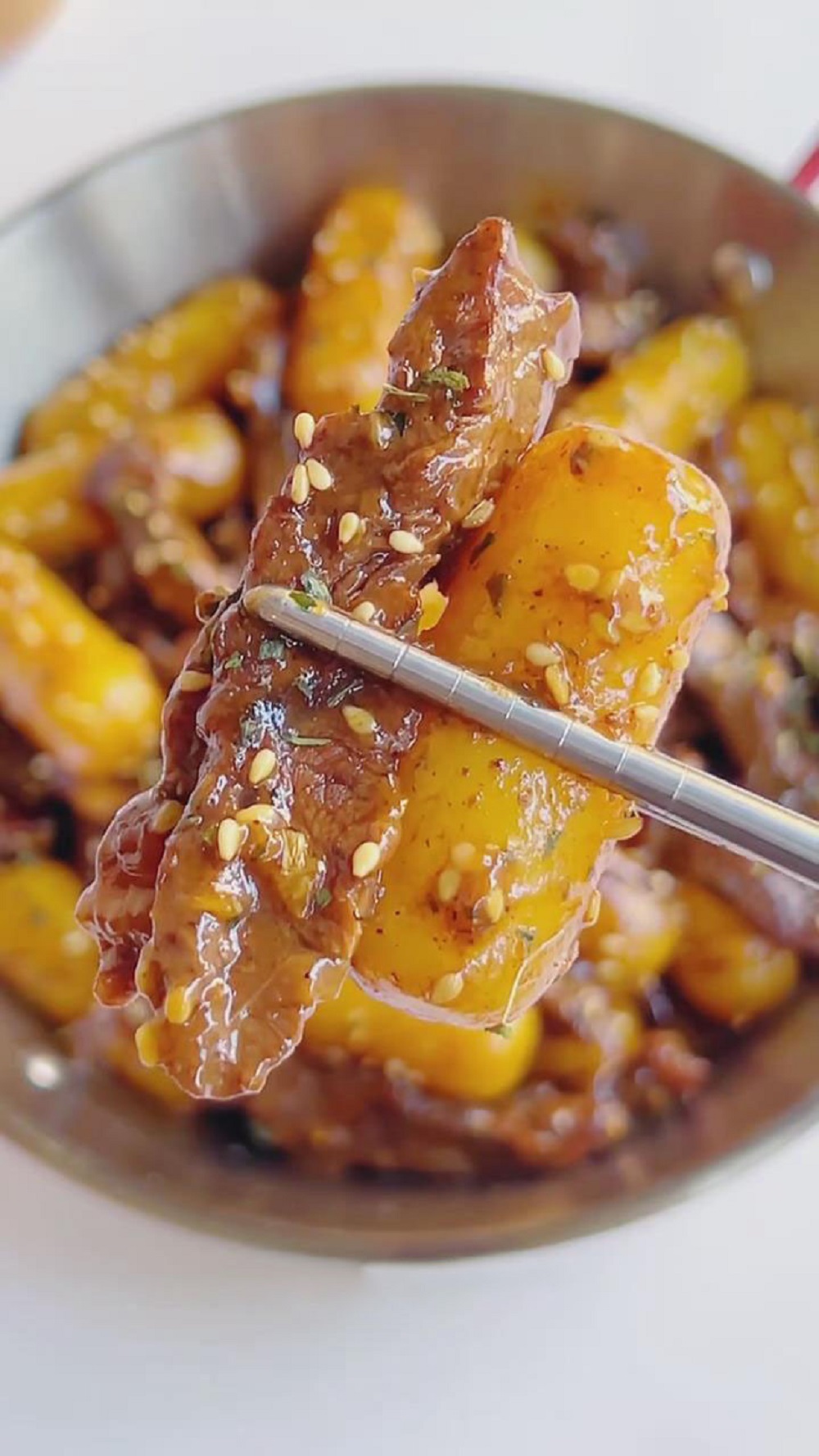 Pan-Fried Rice Cakes with Steak - Cooking With Chun