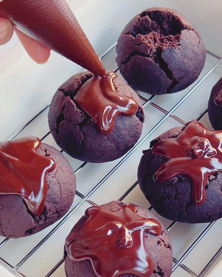 Fill the indentations with the ganache using a piping bag or spoon