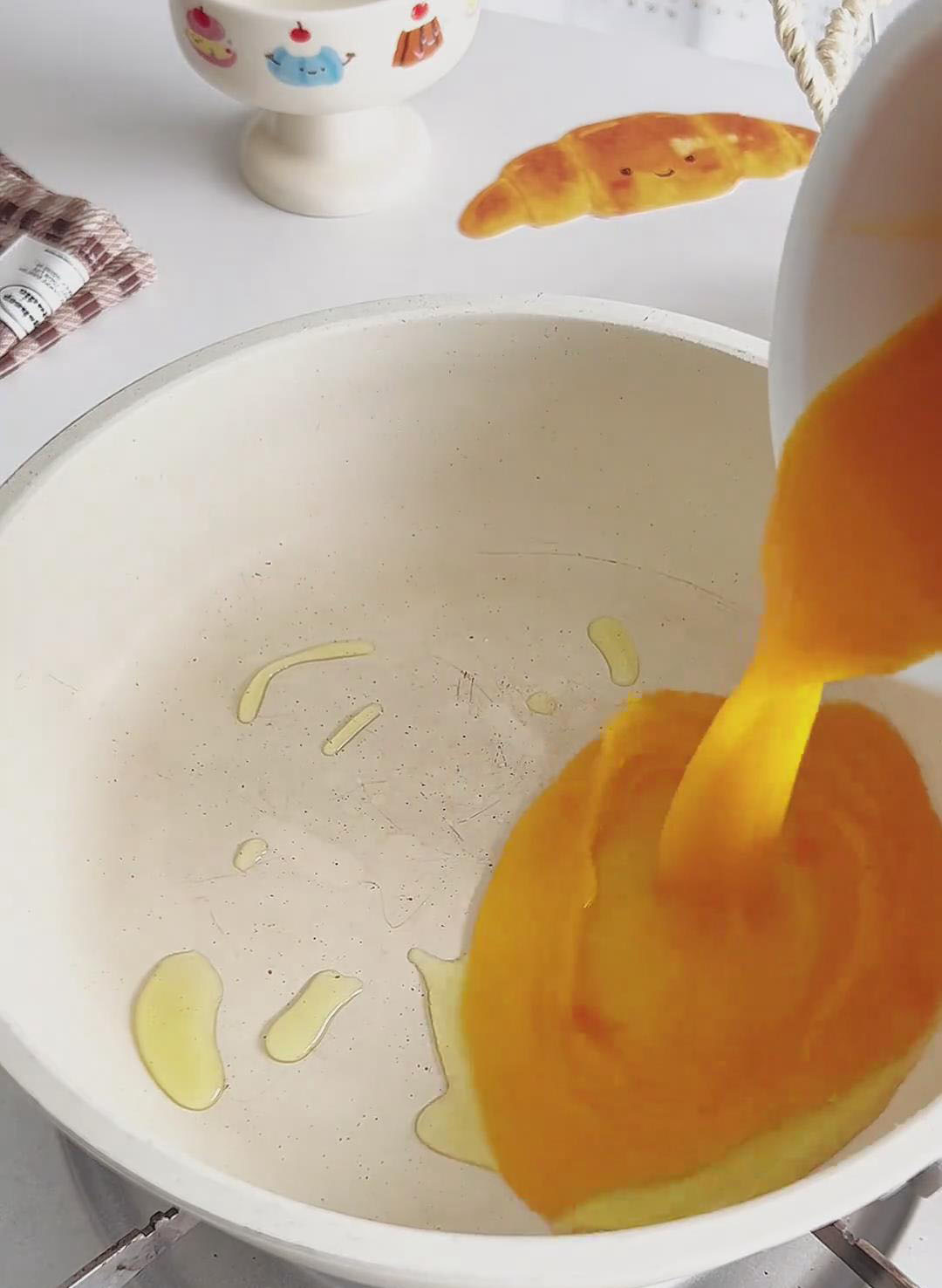 Pour in the egg and crab mixture