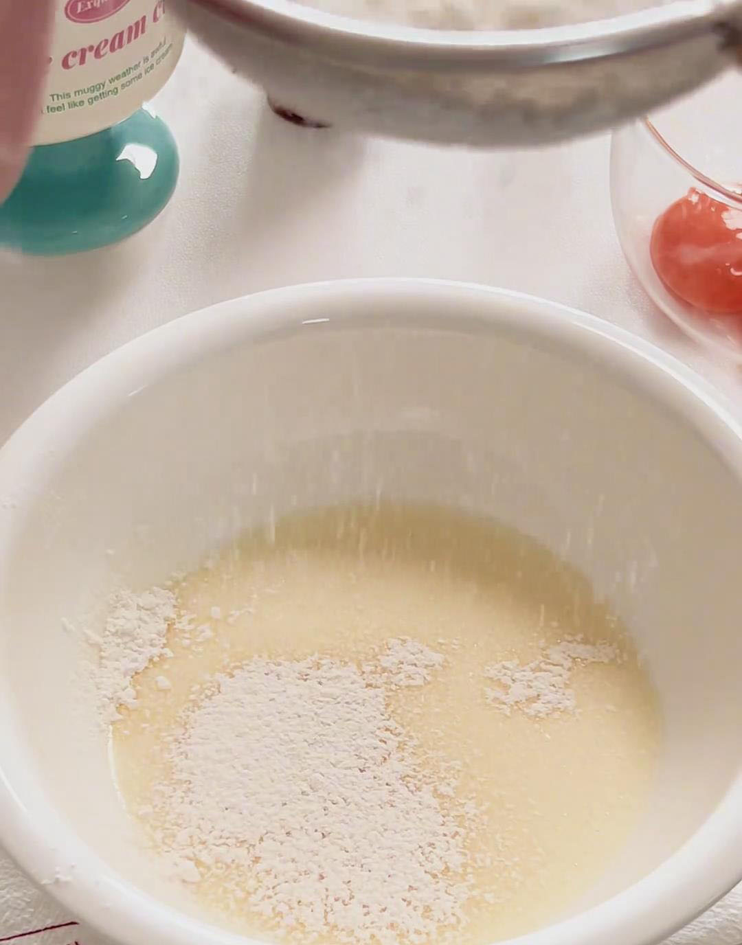 Sift in the cake flour