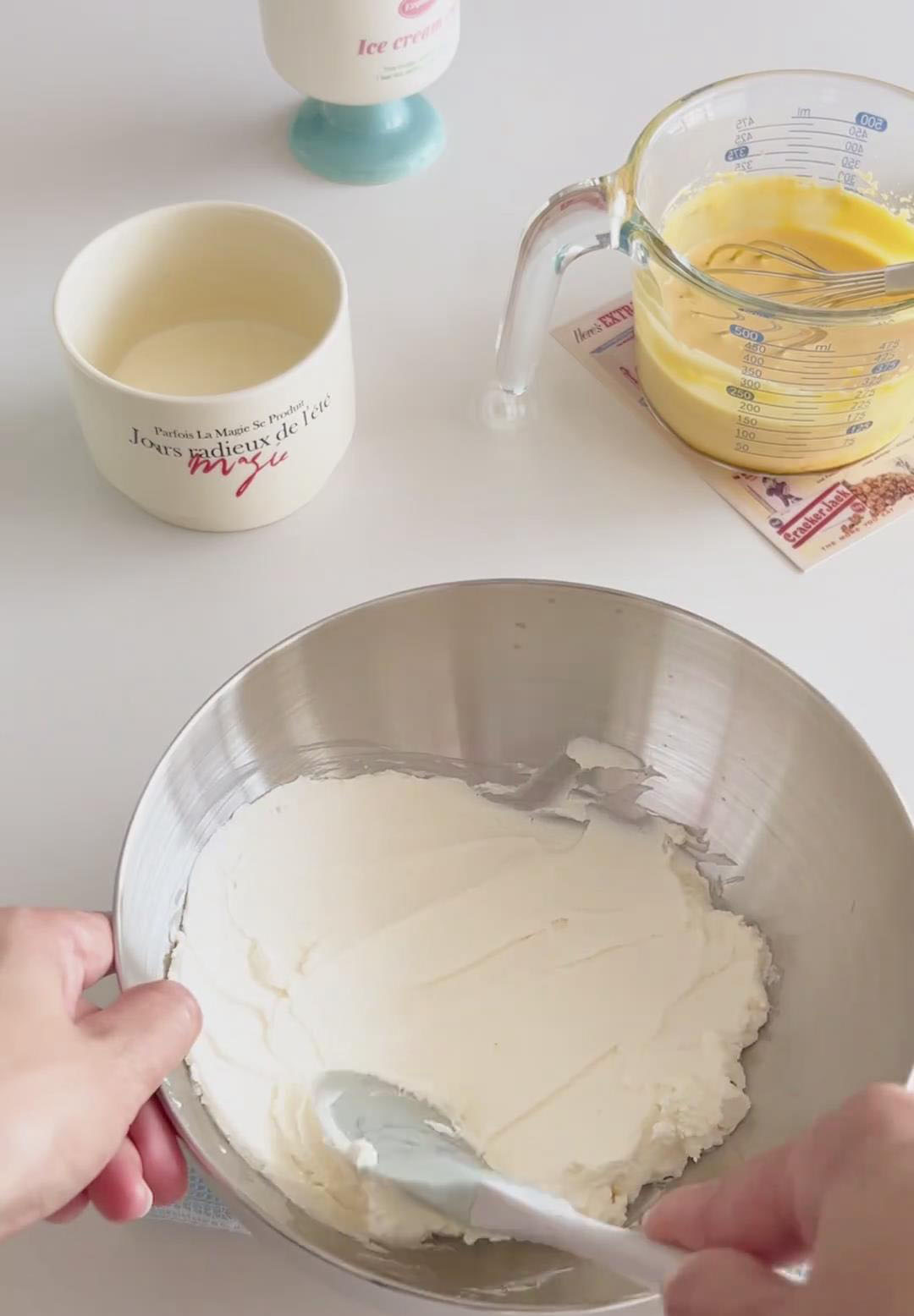 Use a spatula to stir it vigorously until it is completely smooth and creamy