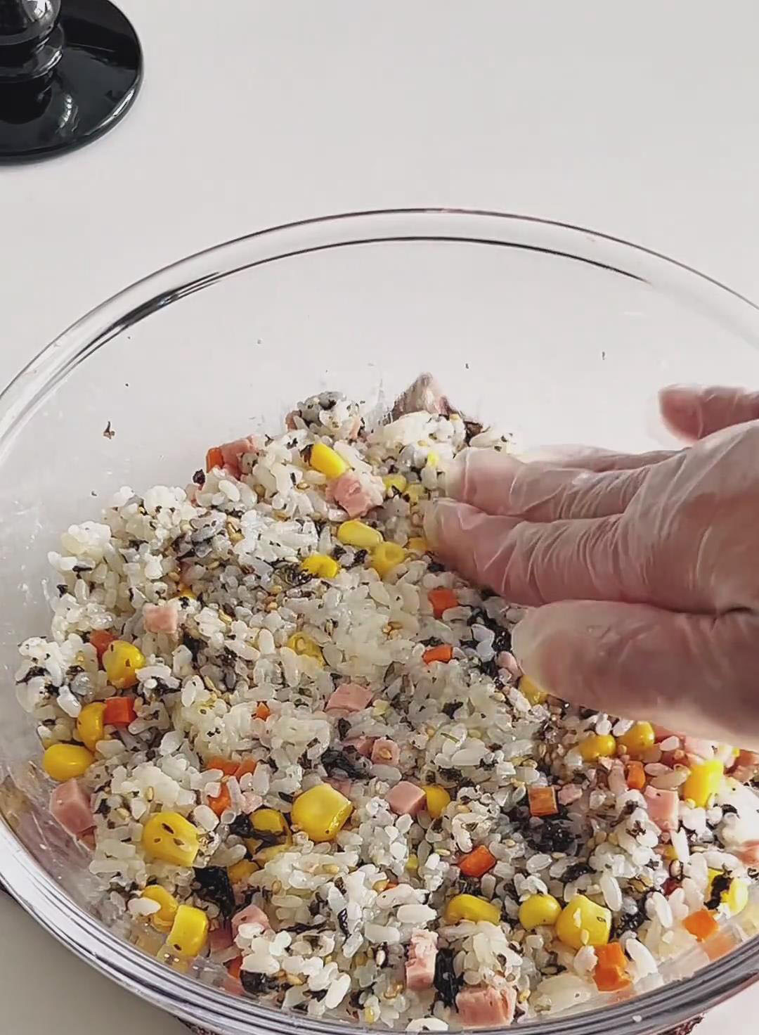 mix thoroughly until every grain of rice is coated and the ingredients are evenly combined