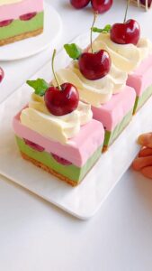 Cherry Matcha Cheesecake Mousse Cake (1)