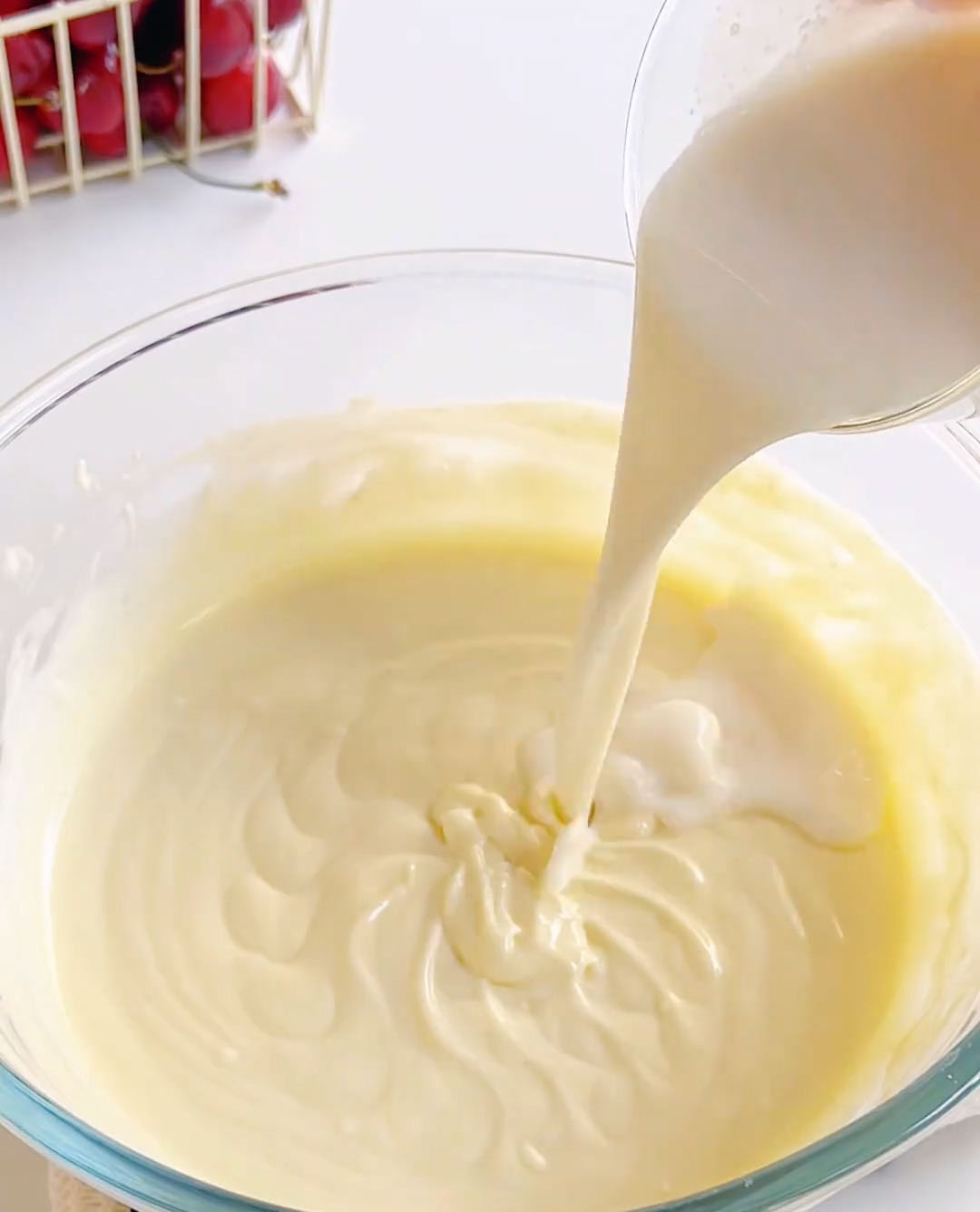 Slowly pour this mixture into the cheese mixture and stir until smooth and emulsified