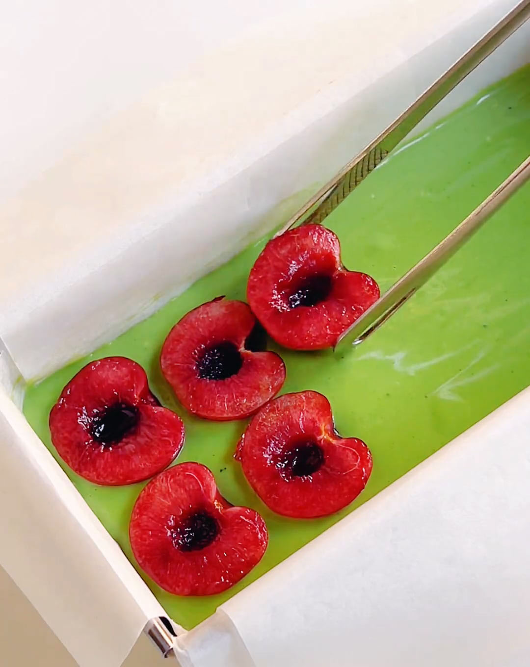 arrange them evenly over the matcha mousse layer