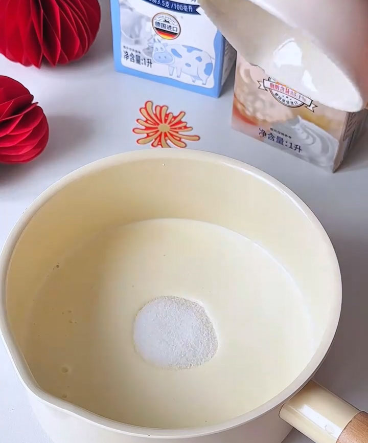 combine the whole milk, heavy cream, and granulated sugar