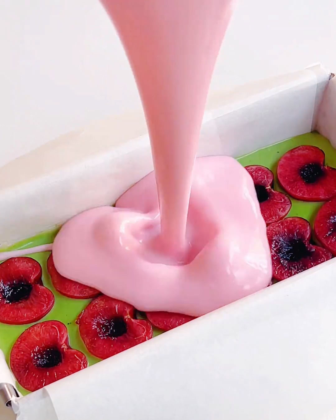 pour the second mousse layer over the matcha layer