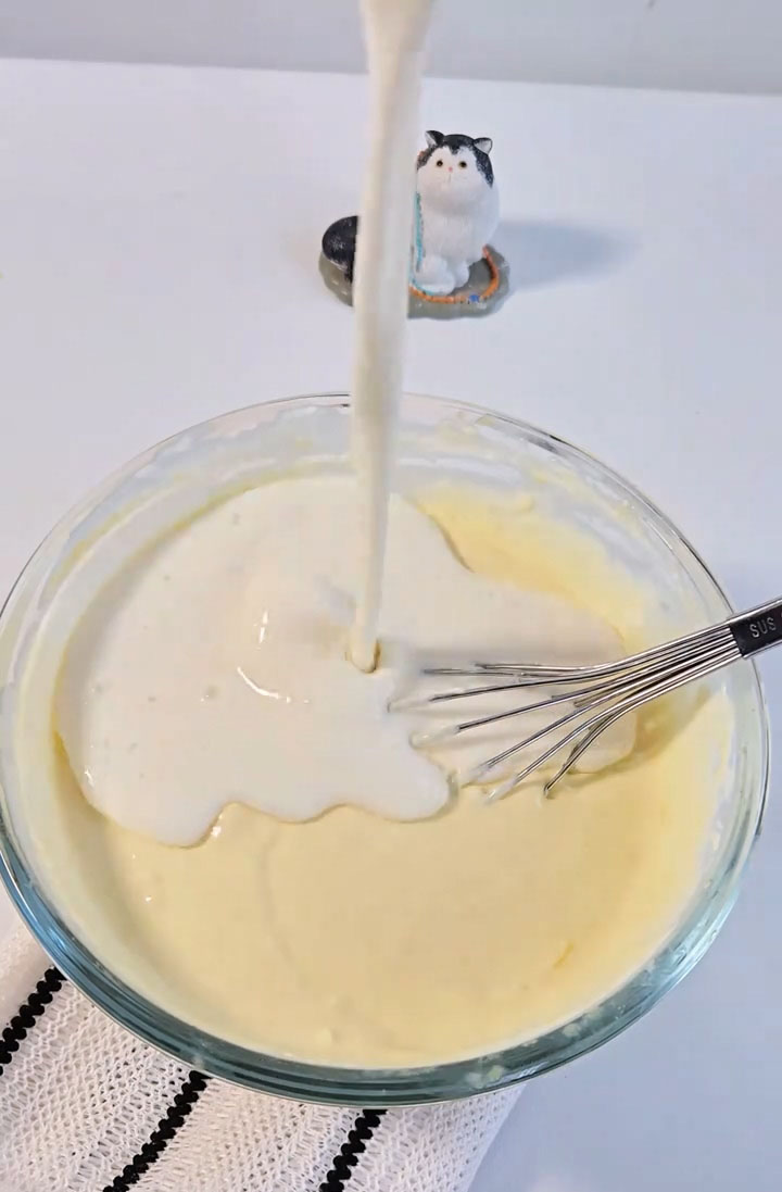 Pour this gelatin milk mixture into the cream cheese mixture
