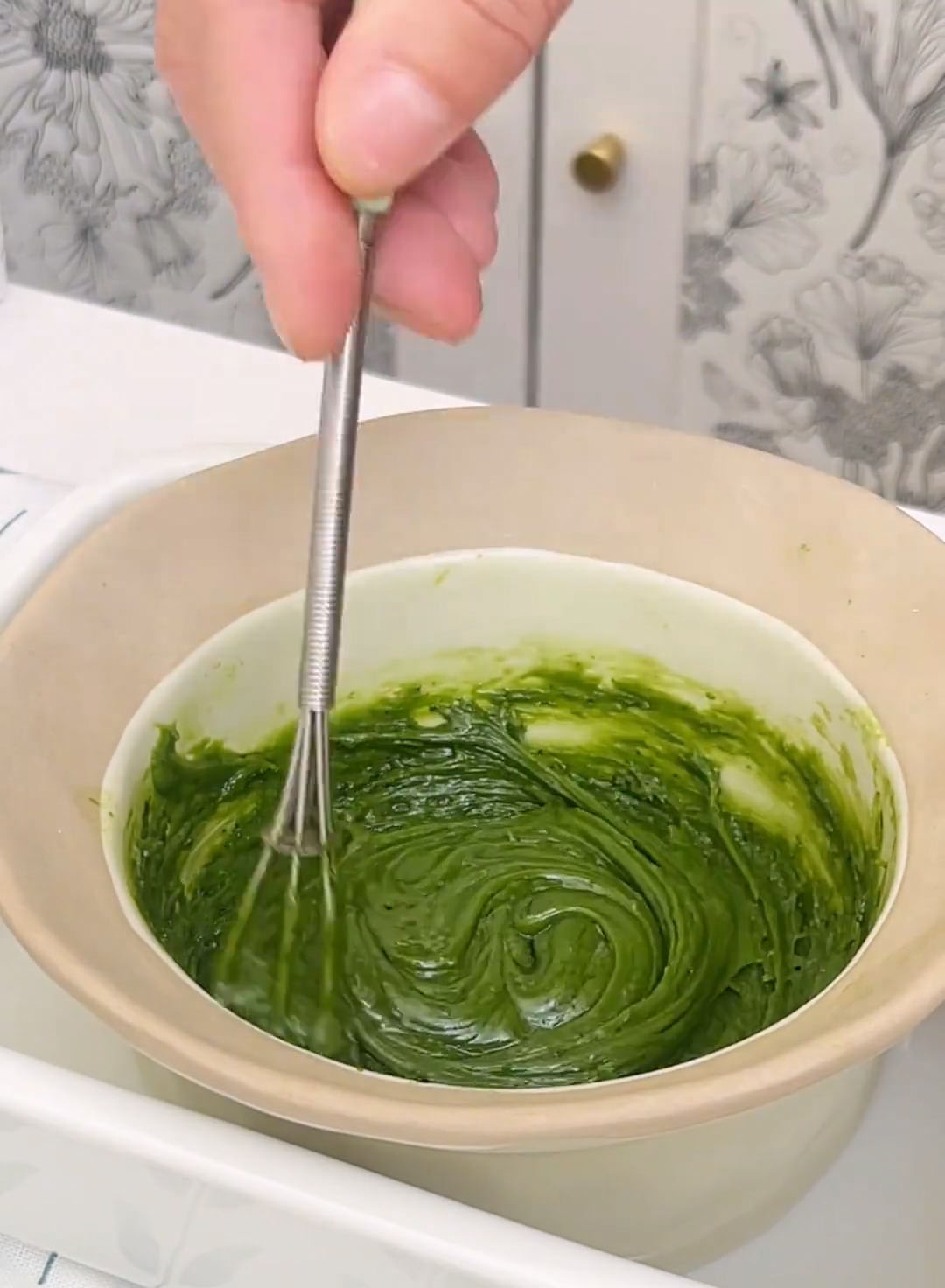 Stir constantly until the white chocolate is completely melted and the matcha powder is fully incorporated