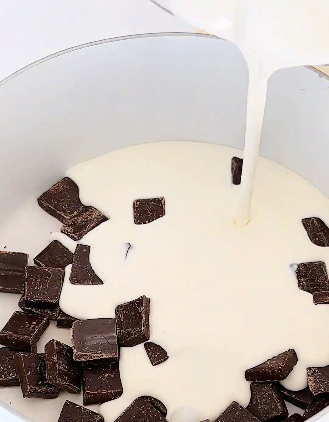 Combine the chocolate and heavy cream 