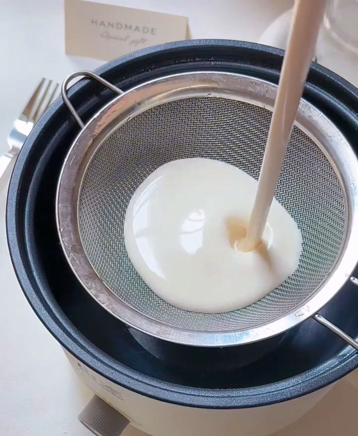 Pour the batter through a fine mesh strainer