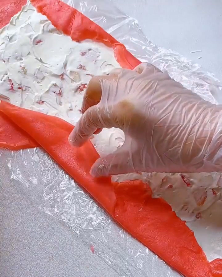 fold the left and right sides of the crepe rectangle toward the center